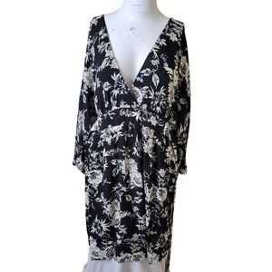 Alexis N Ryan size L womens dress floral deep v-neck longsleeve tunic flower